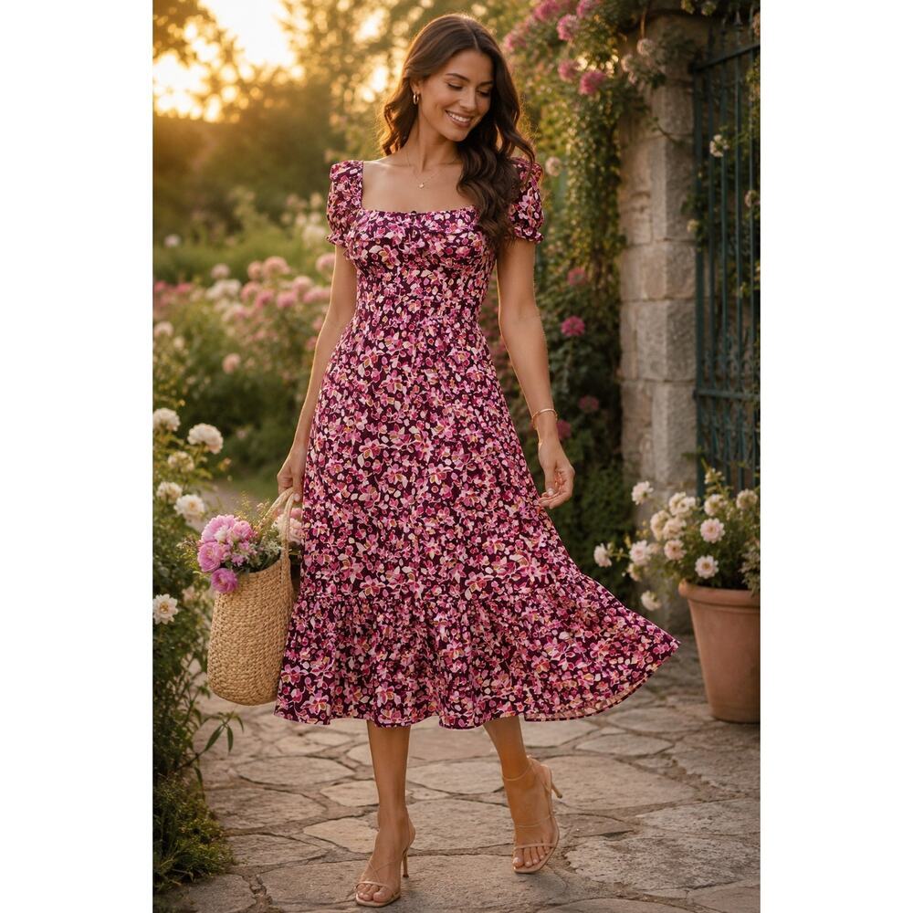 NWT Laundry by Shelli Segal Floral Multi Cottagecore Garden Party Midi Dress 12
